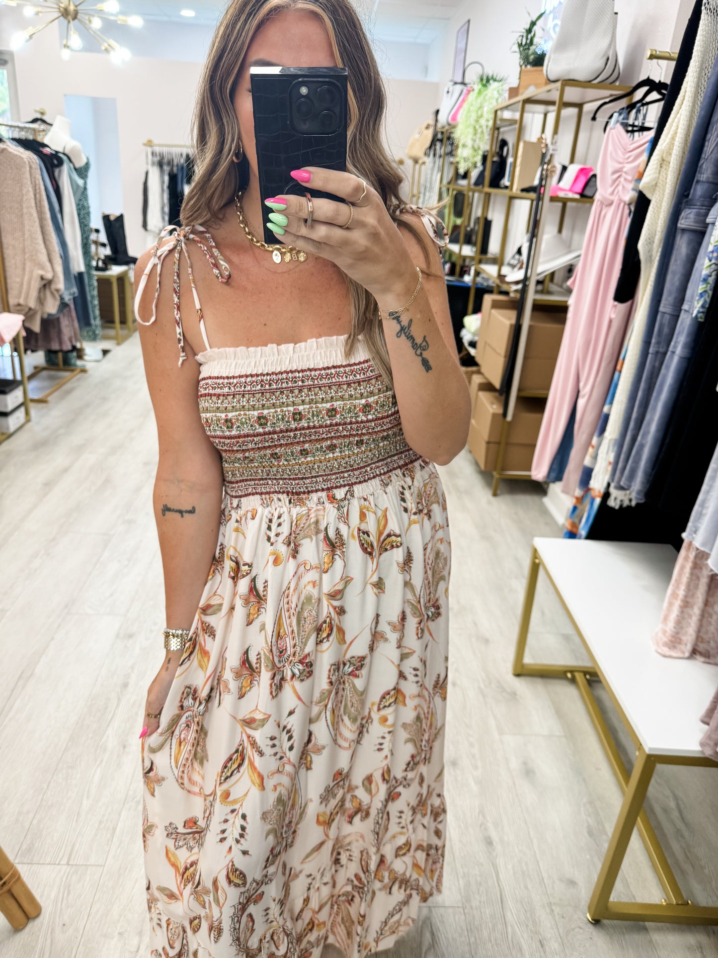 Tie Shoulder Boho Paisley Maxi Dress