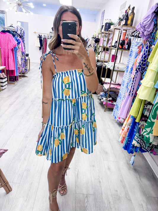Blue Lemon Striped Tiered Mini Dress