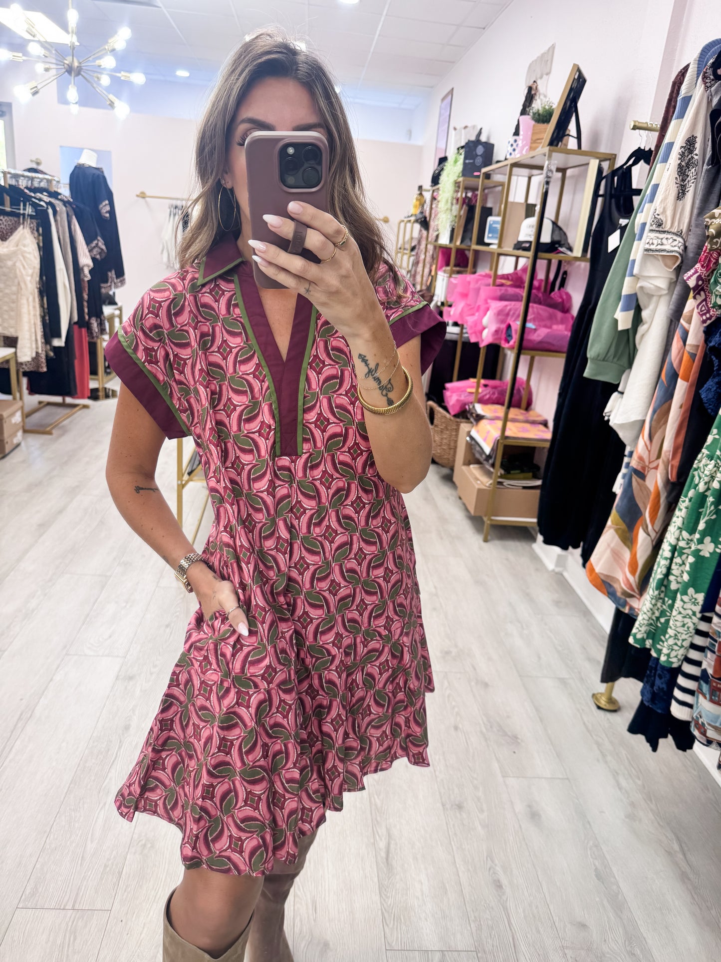 Wine Abstract Pattern Dress
