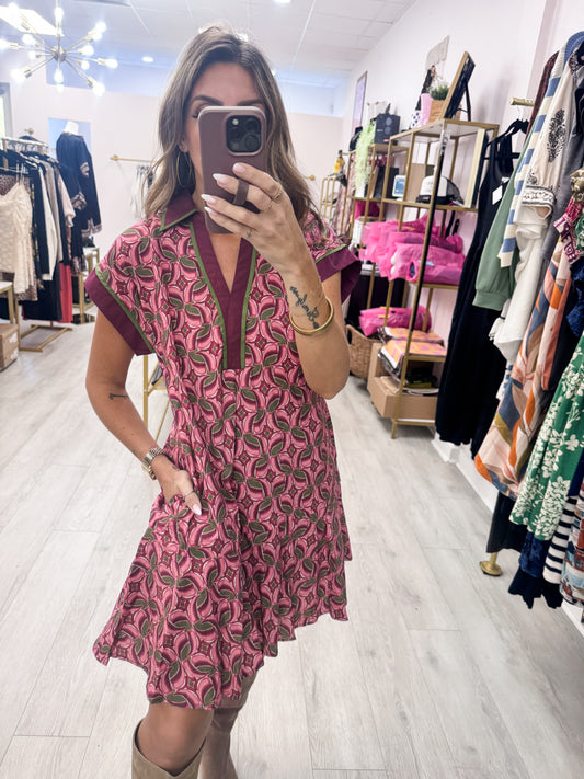 Wine Abstract Pattern Dress