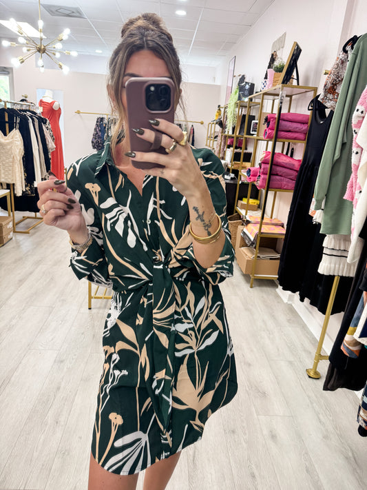Printed Satin Tie Dress