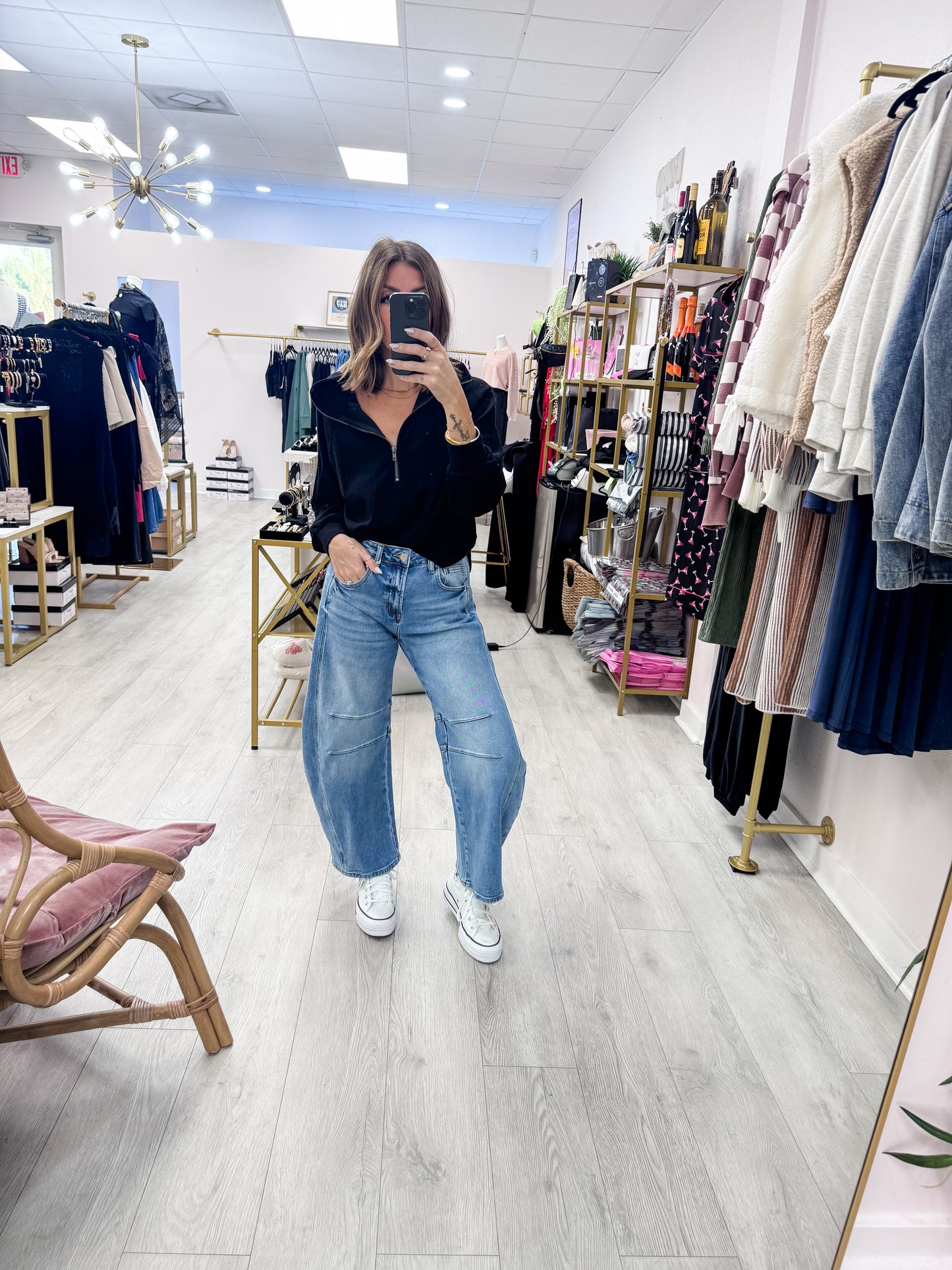 Black Soft Ribbed Half-Zip Long Sleeve Sweatshirt