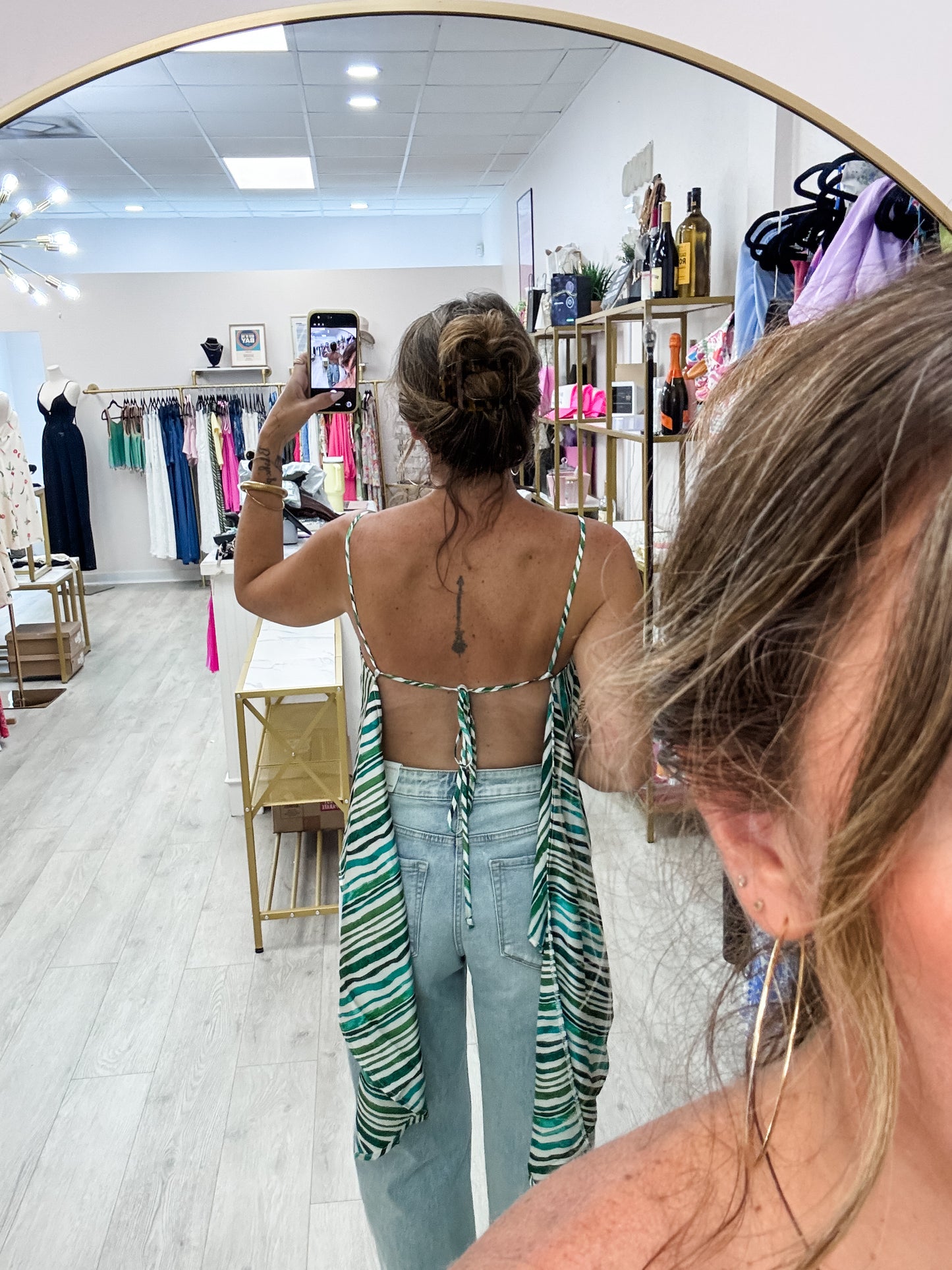 Abstract Stripe Tie Back Top