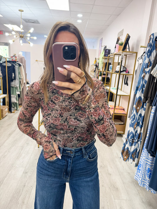 Mock Neck Fall Floral Top