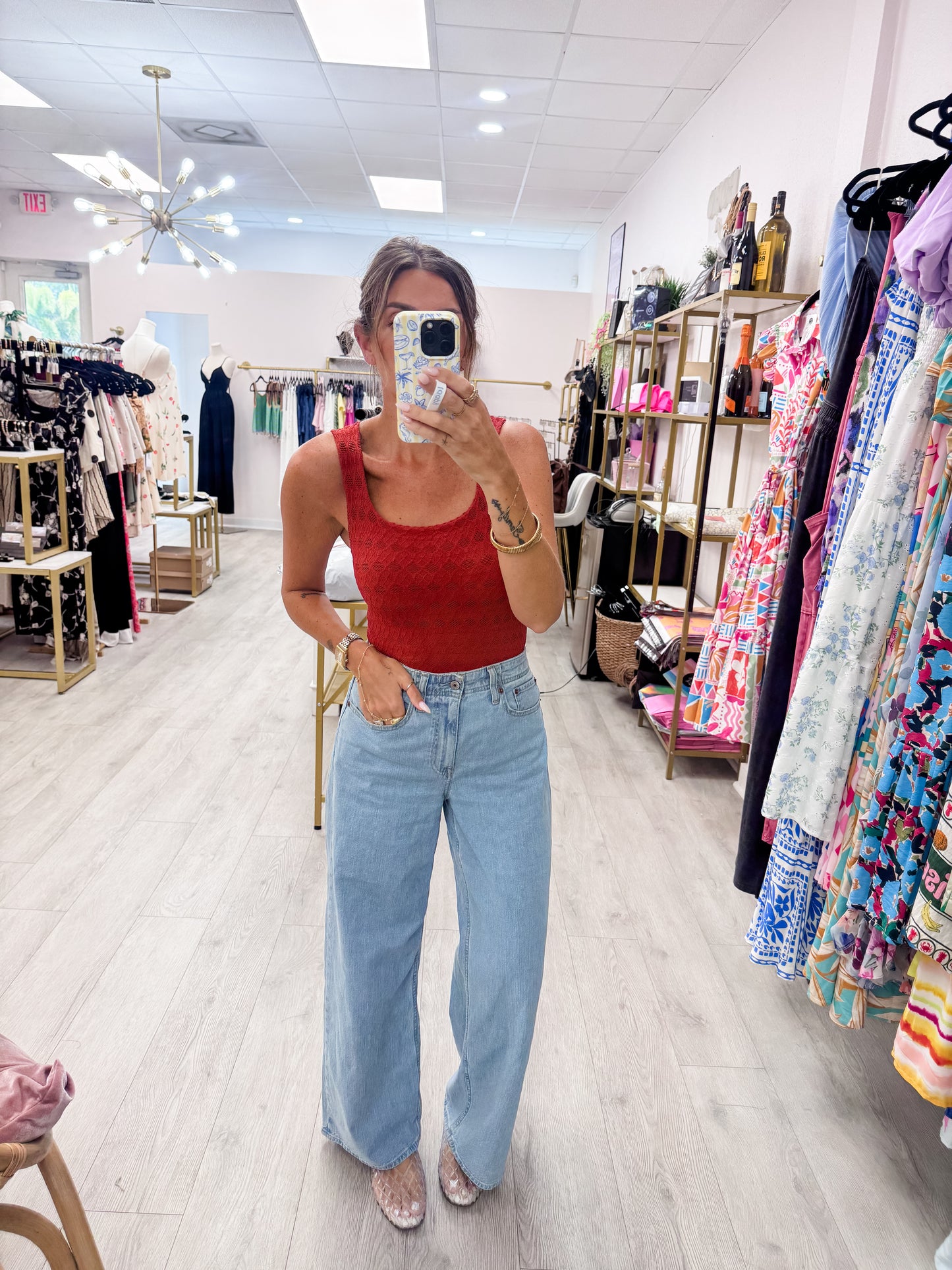 Chili Lace Textured Square Top