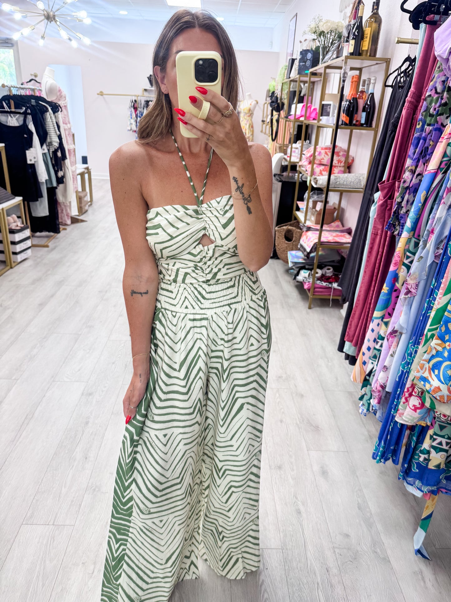 Ivory & Green Halter & Pants SET