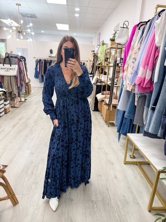 Smocked Navy Maxi Dress