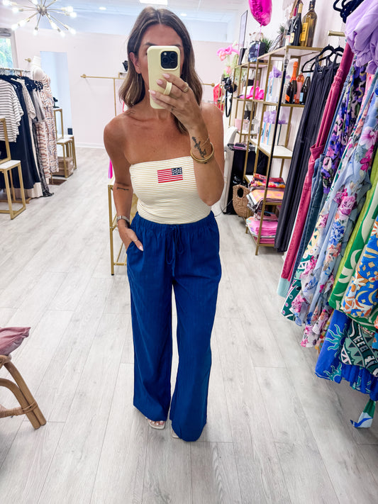 Navy Jacquard Drawstring Pants