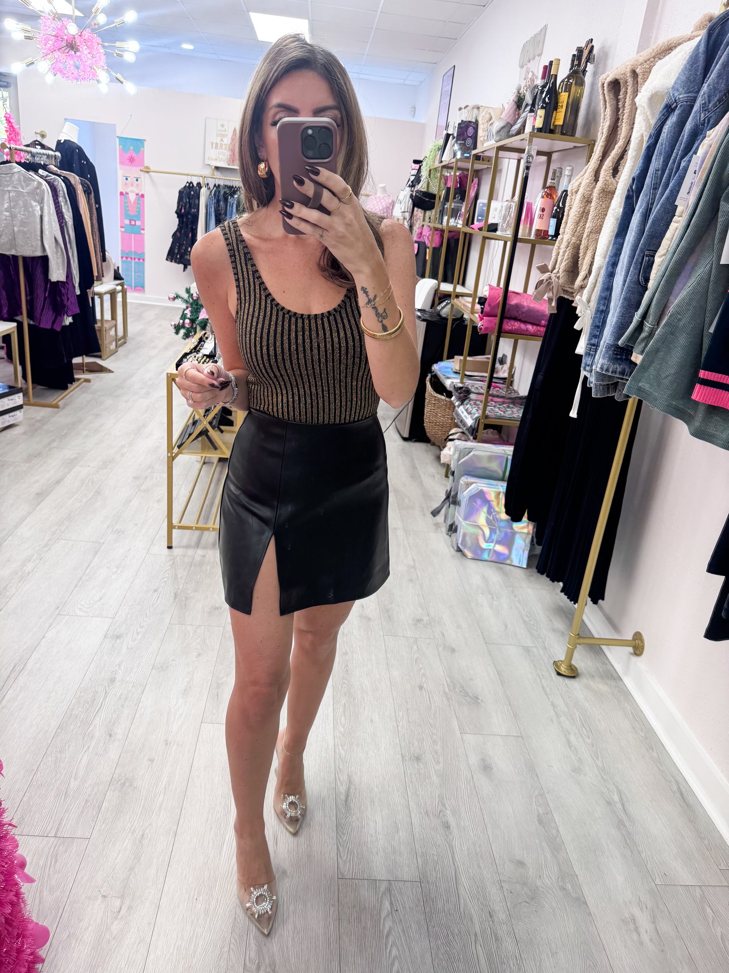 Metallic Scoop Neck Bodysuit