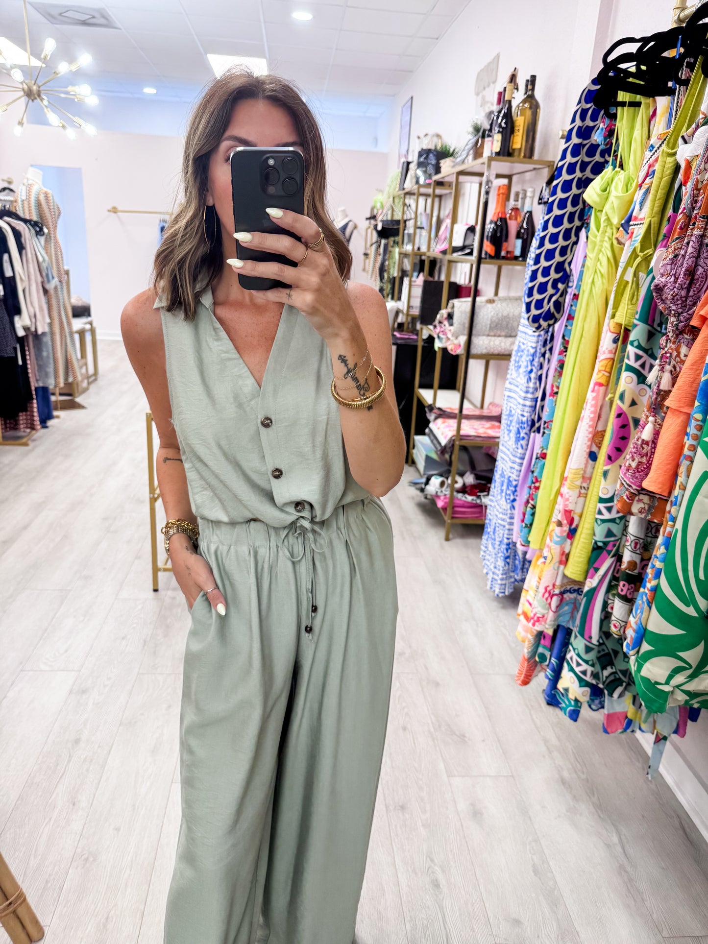 Sage Green Button Vest & Pants Set