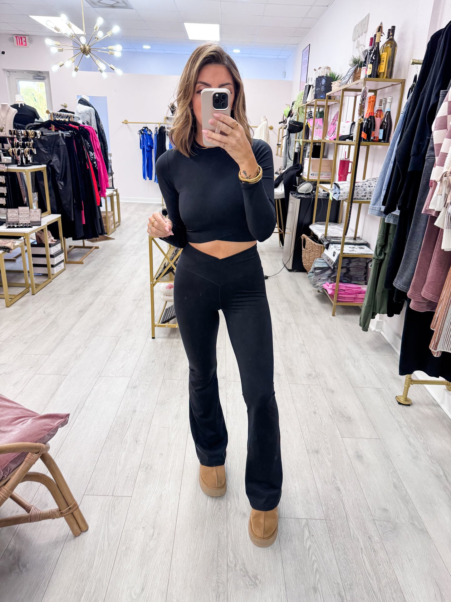 Black Venice Crossover Waist Yoga Pants