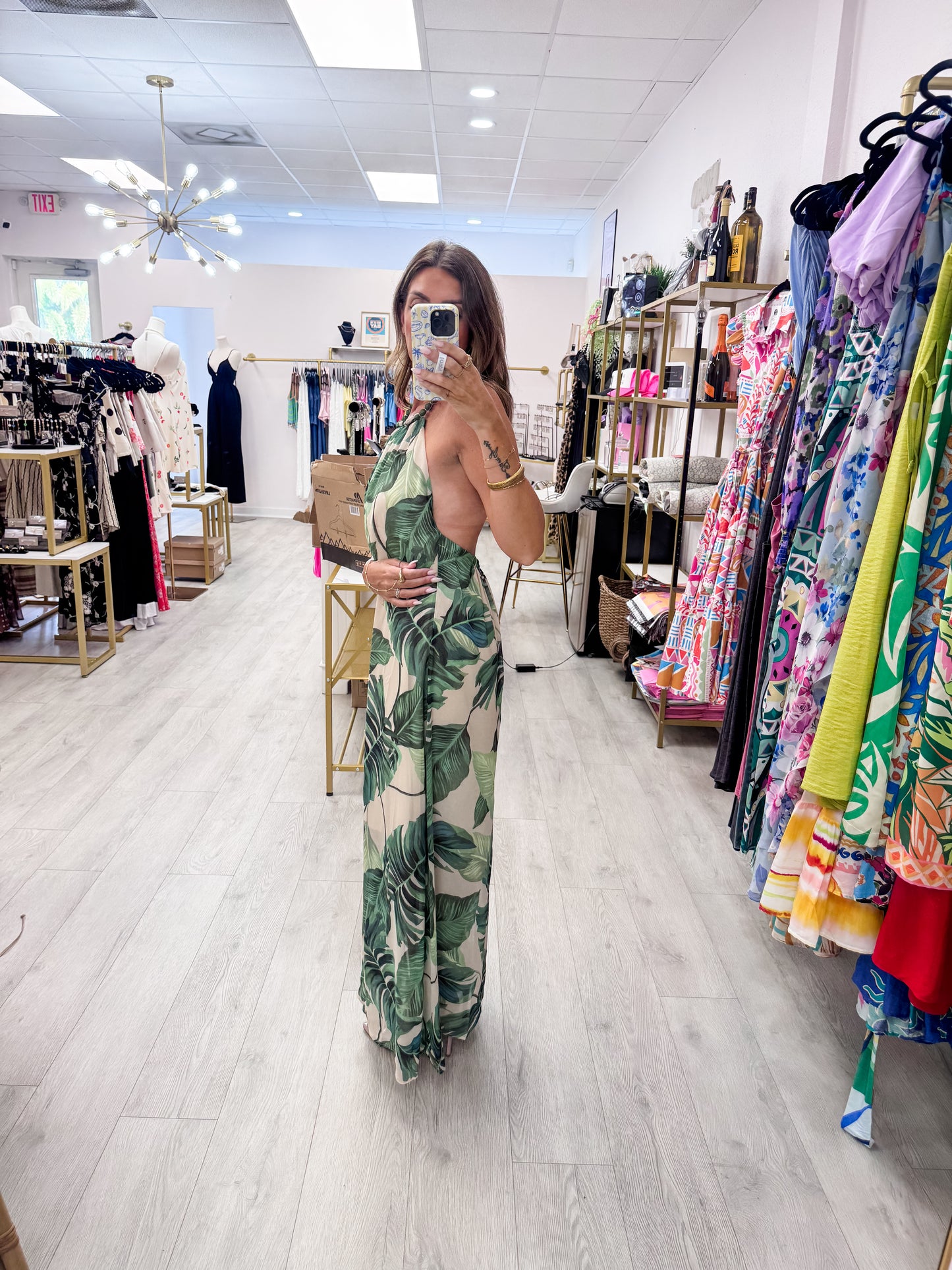 Resort Palm Tropical Print Maxi Dress
