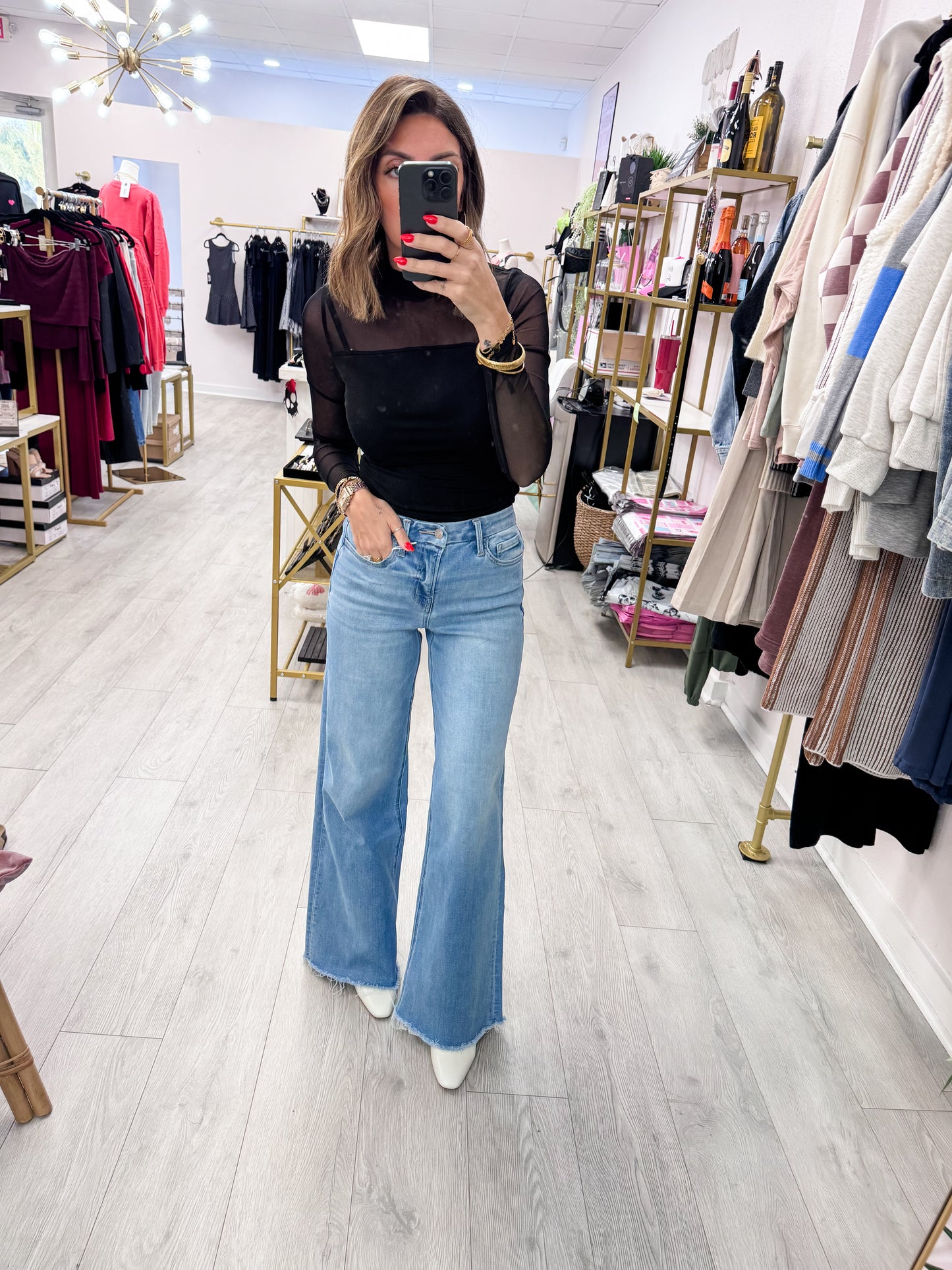 Lovervet by VERVET High Rise Medium Wash Raw Hem Wide Leg Jeans