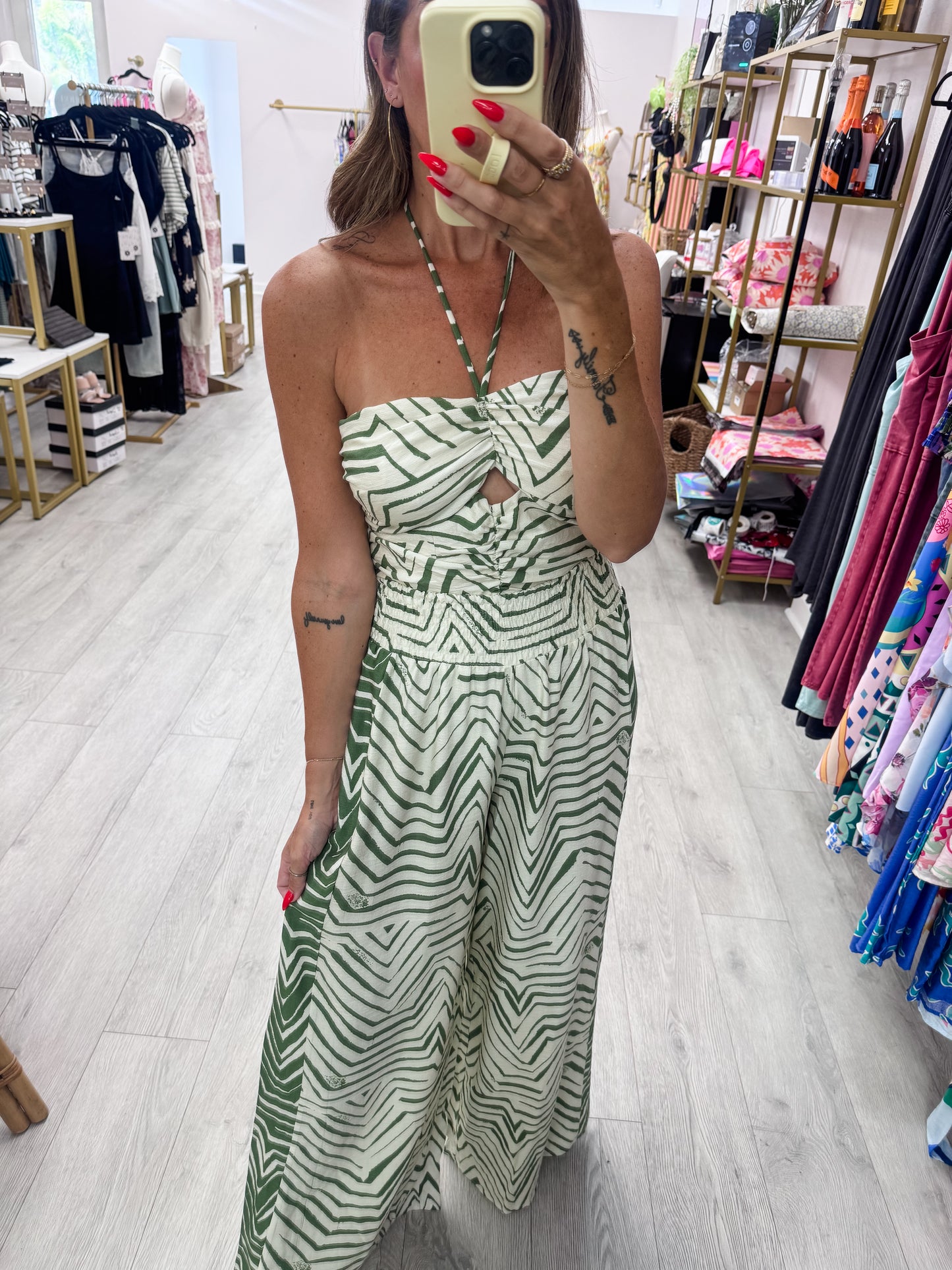 Ivory & Green Halter & Pants SET