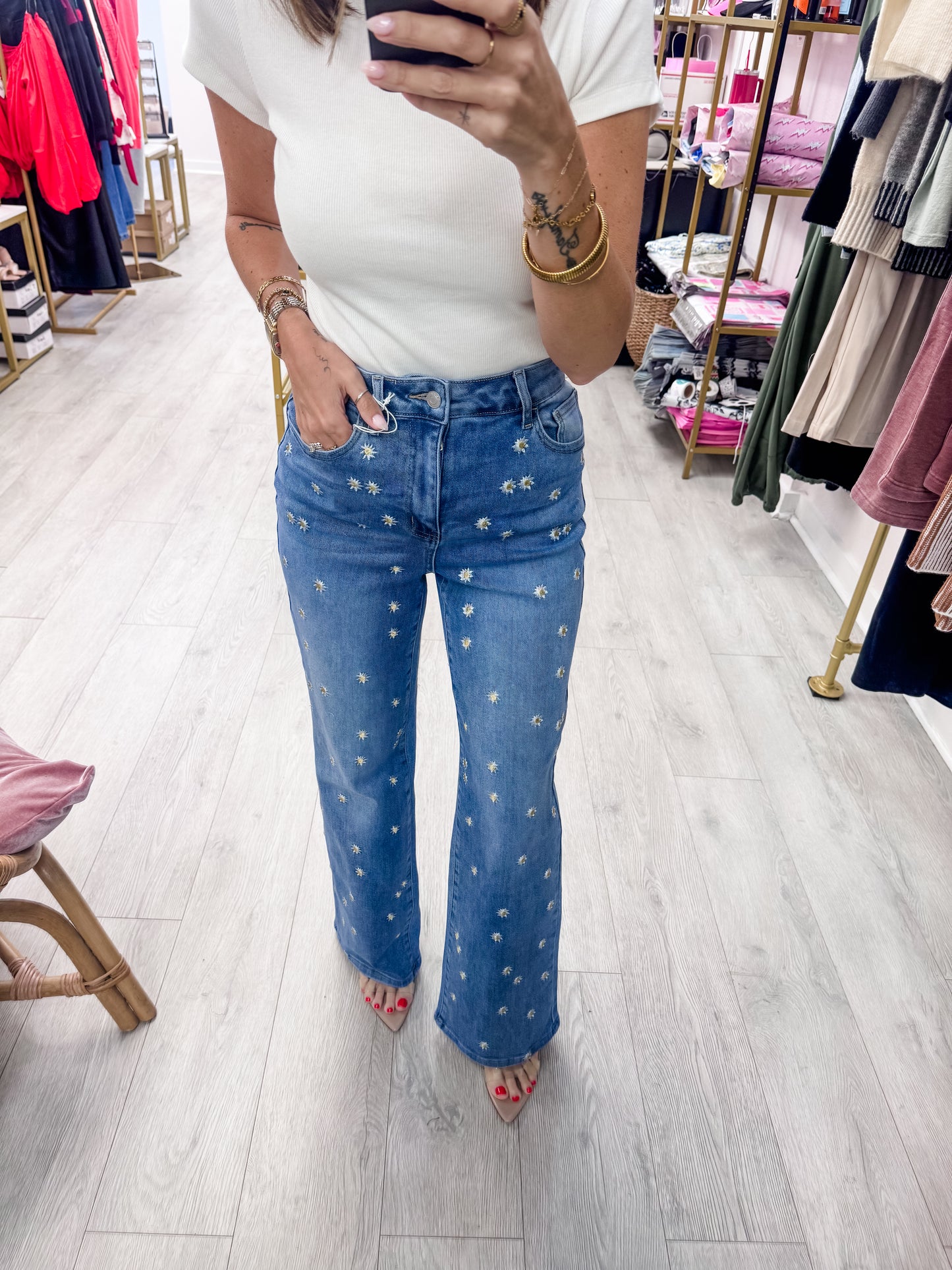 High Rise Embroidered Wide Leg
