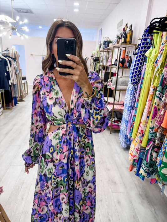 Floral V Neck O Ring Dress