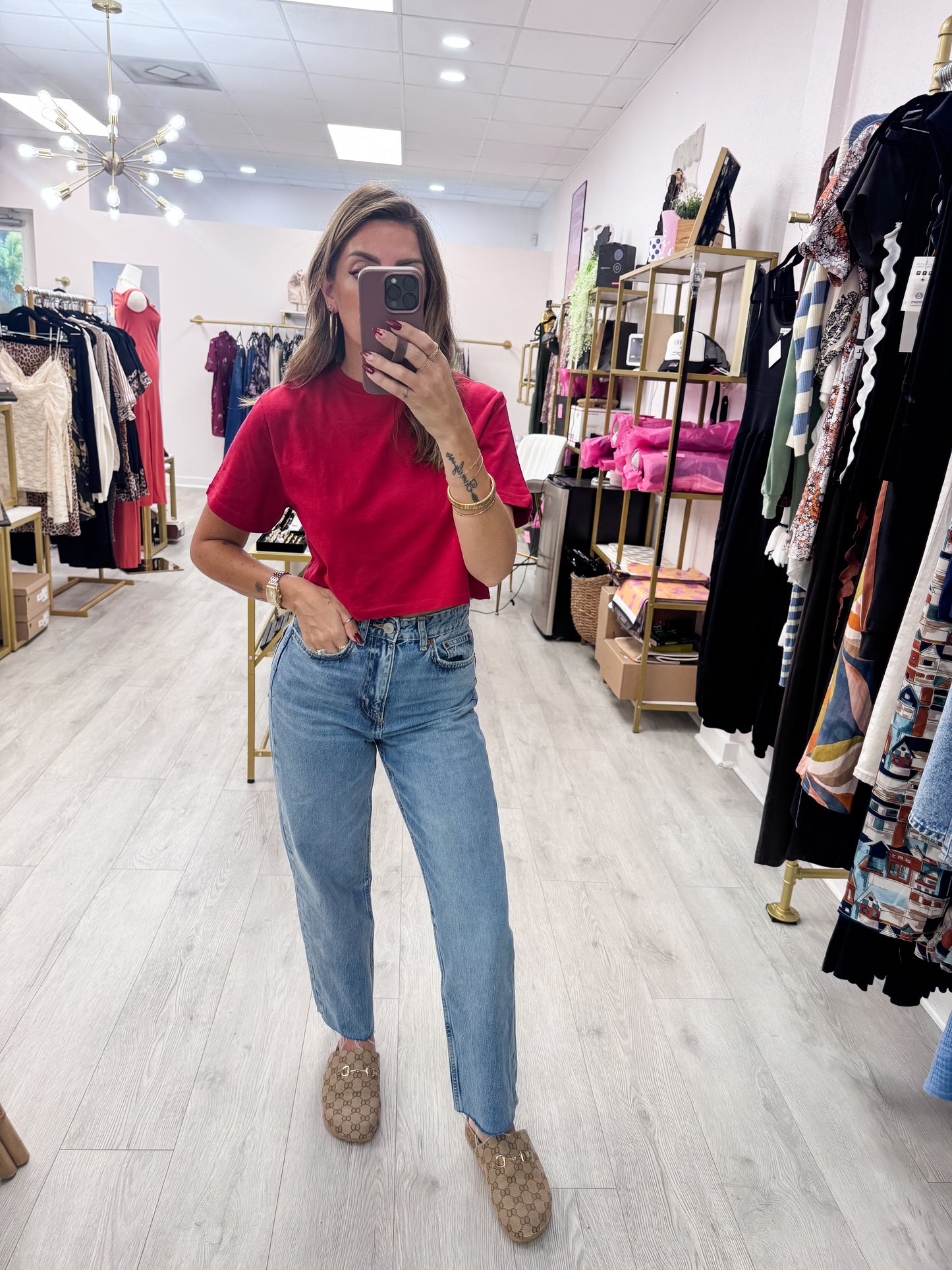 Wine Cotton Lycra Boxy Cropped Tee