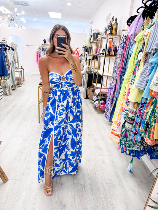 Capri Blue Contrast Bind Maxi Dress