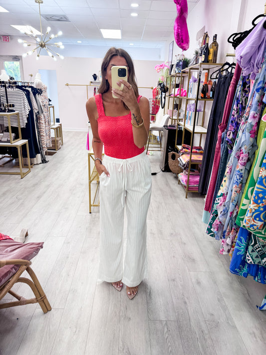 White Jacquard Drawstring Pants