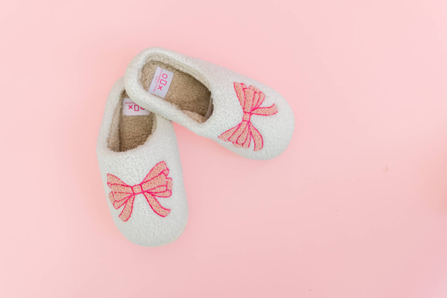Fuzzy Plush Slippers with Pink Bow