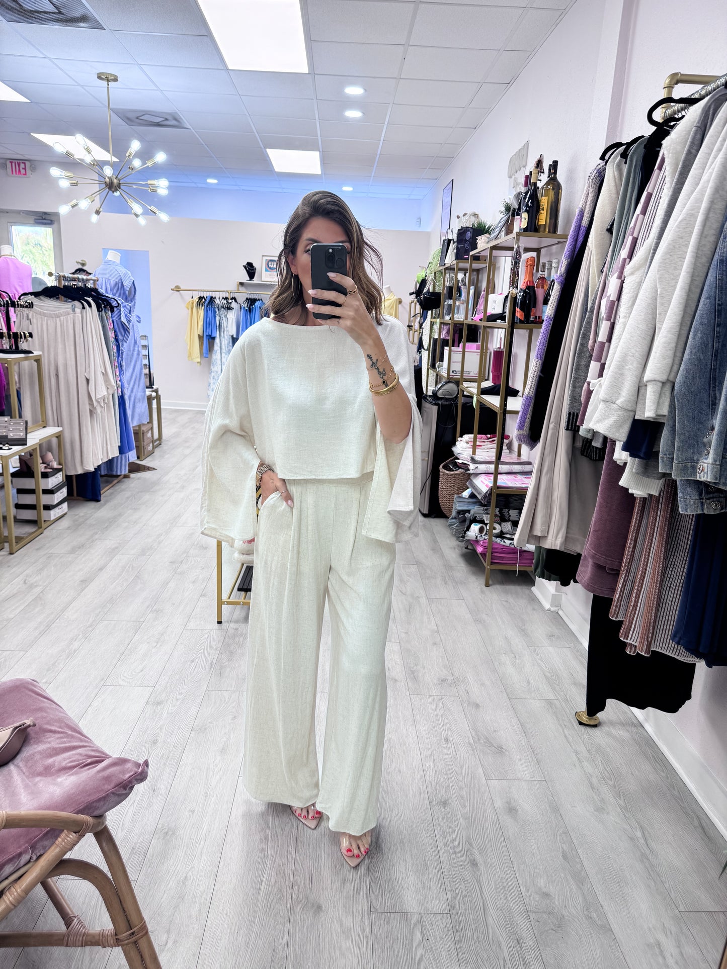 Natural Boat Neck Top & Pants SET