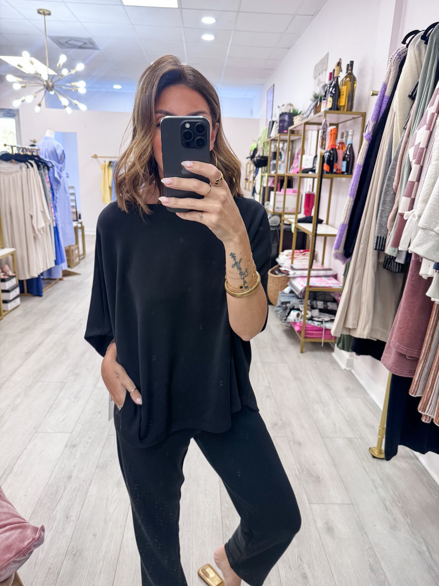 Black Laguna Boatneck Top & Pants SET