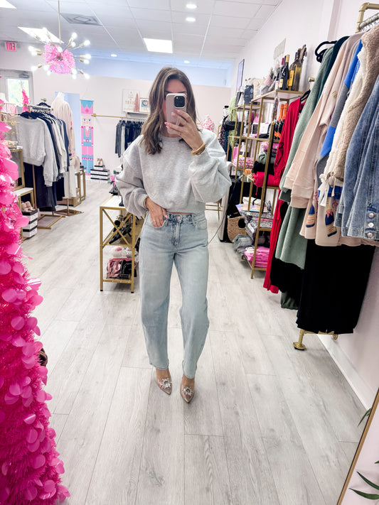 VERVET: SUPER HIGH RISE LIGHT WASH BARREL LEG JEANS