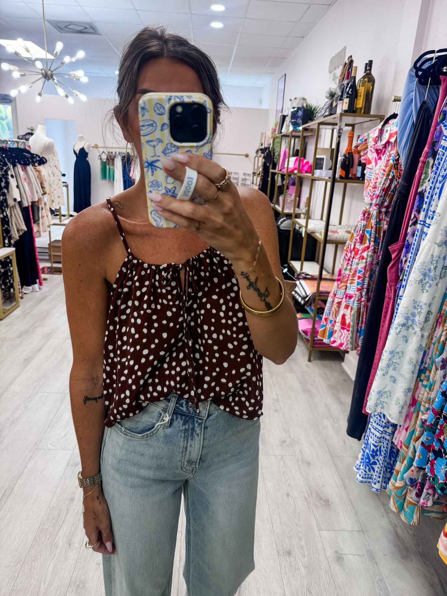 Brown Polka Dot Keyhole Cami Top