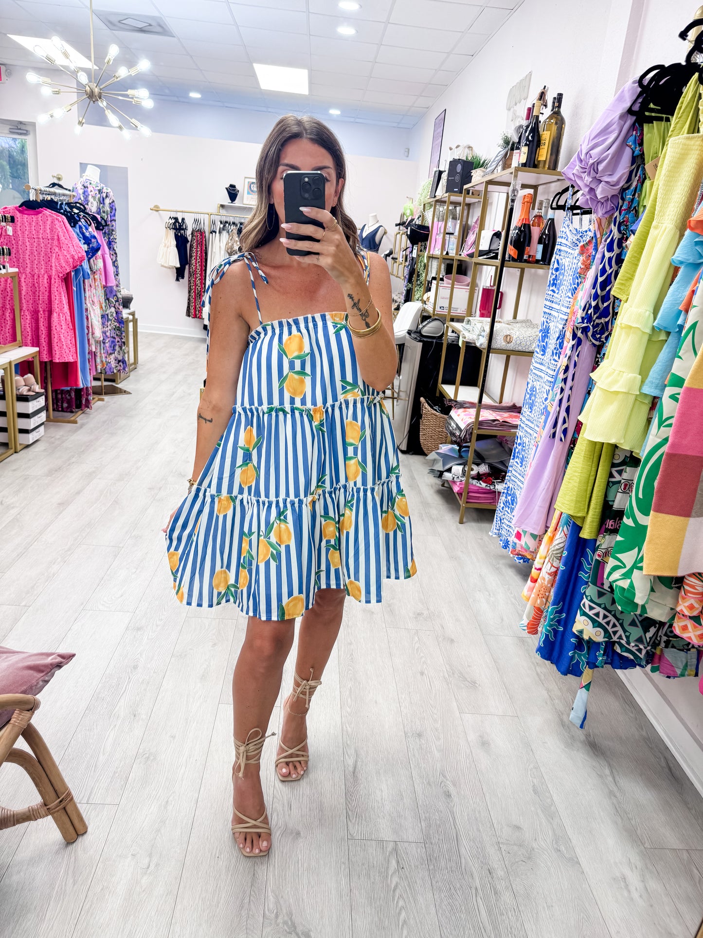Blue Lemon Striped Tiered Mini Dress