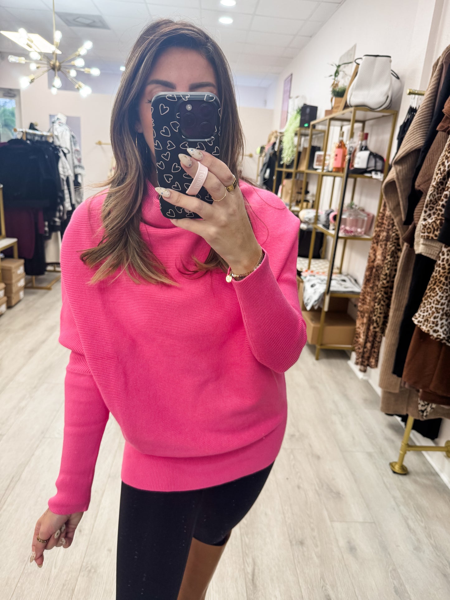 Pink Slouch Neck Dolman Pull Over Sweater