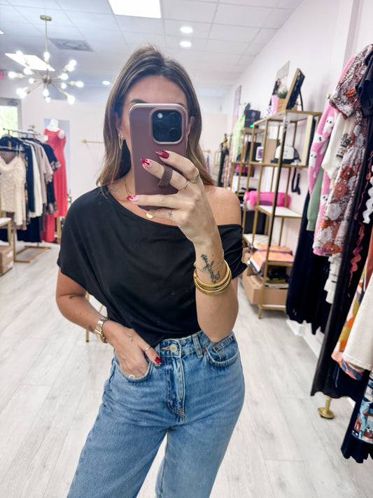 One Shoulder Butter Soft Black Top