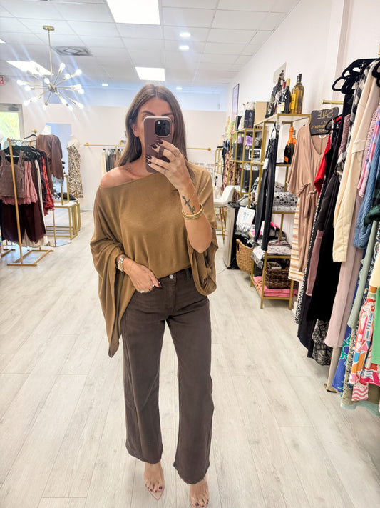 Camel One Shoulder Asymmetrical Top