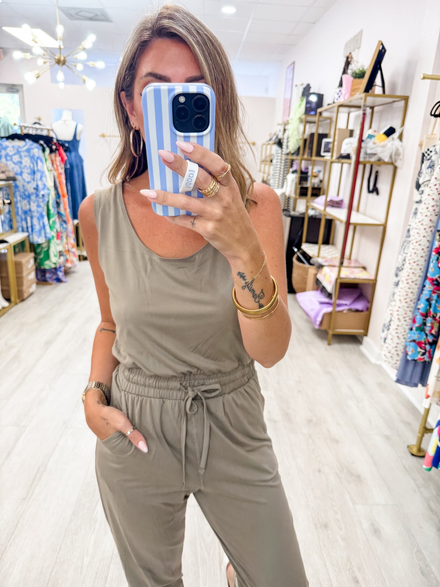 Warm Gray Loose Fit Jumpsuit