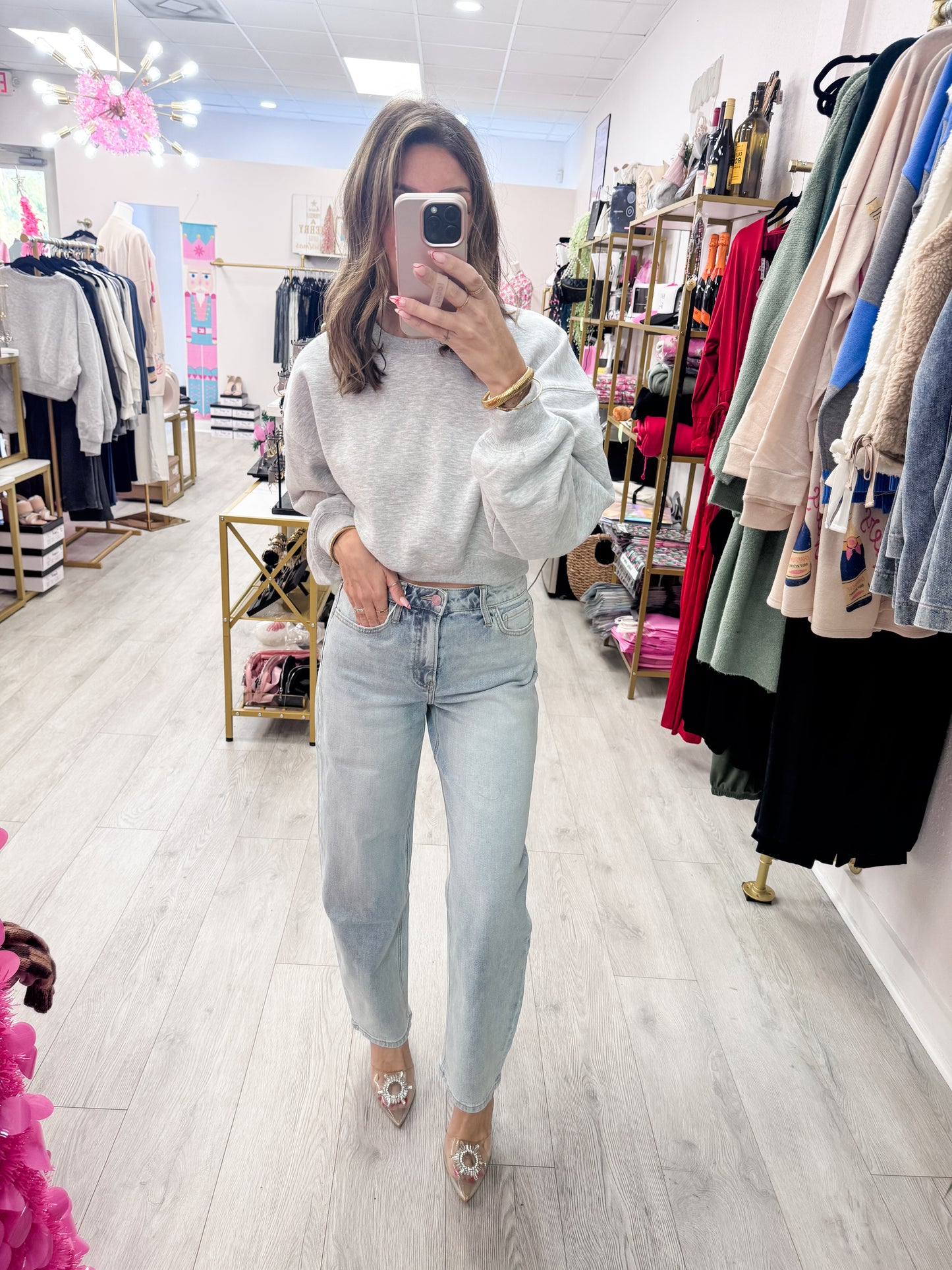 Heather Gray Everyday Long Sleeve Cropped Sweatshirt