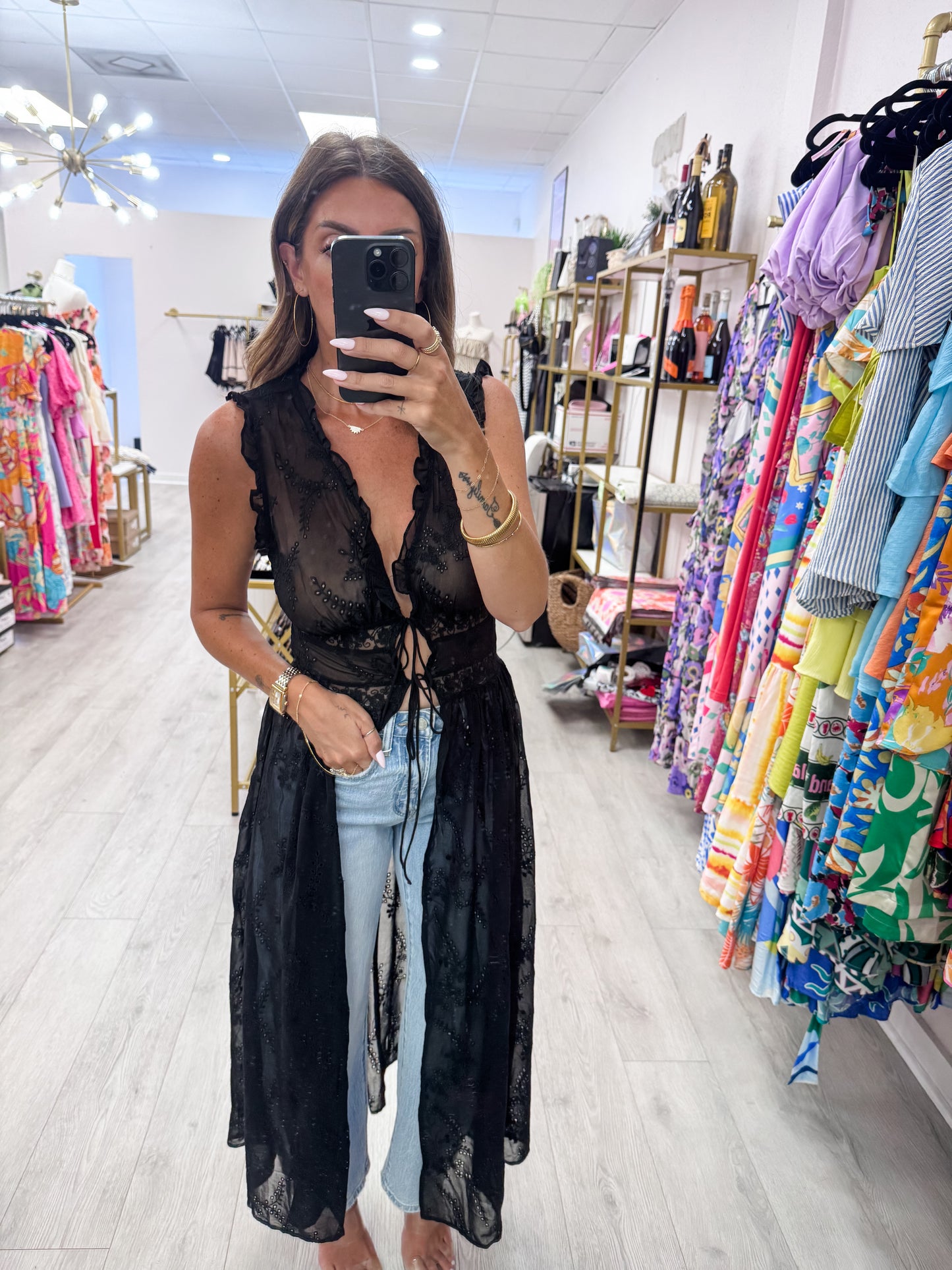 Black Embroidered Chiffon Top