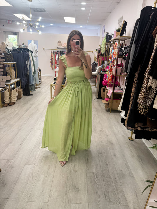 Lime Smocked Top & Skirt Set