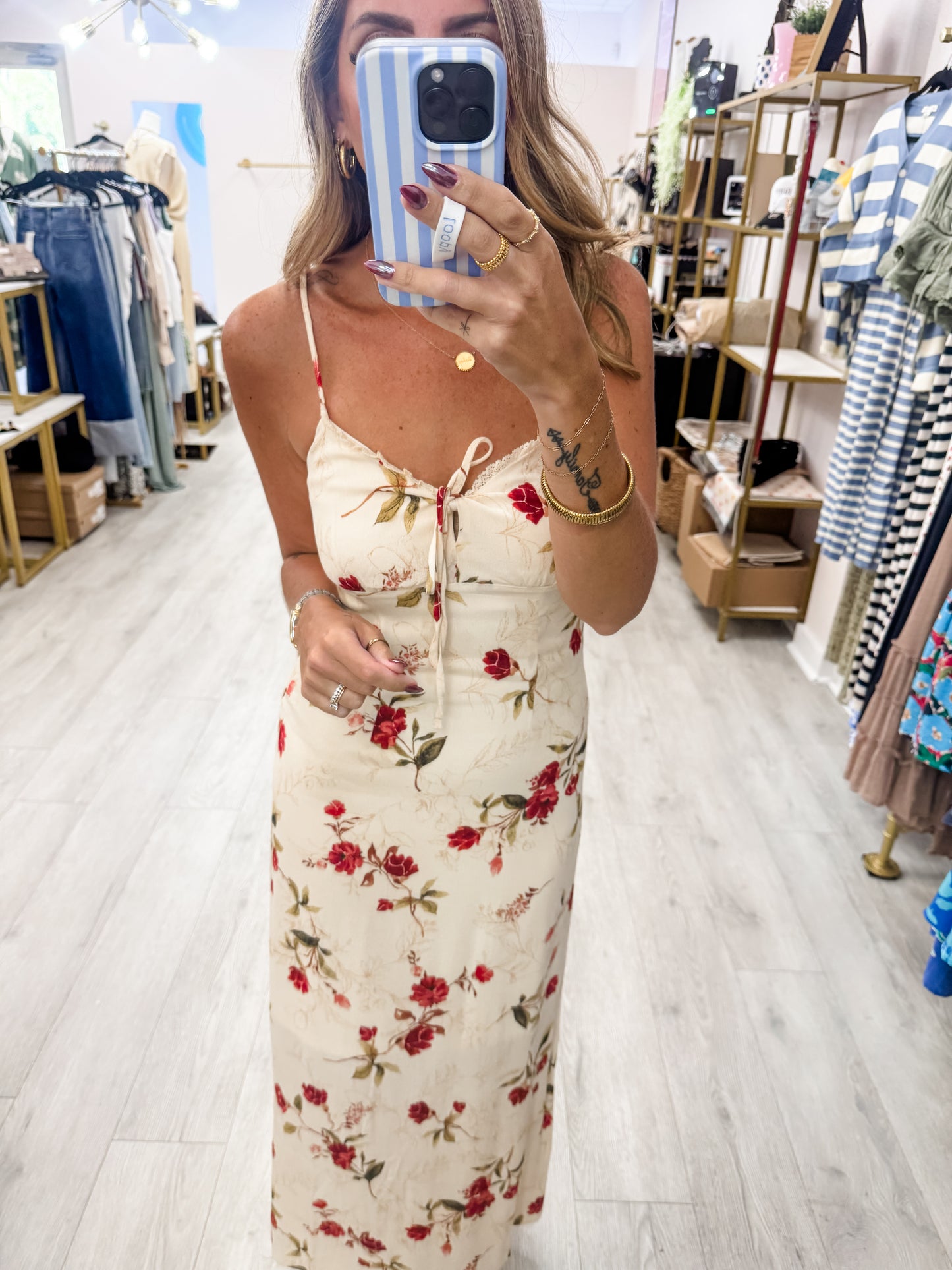 Floral Lace Trim Midi Dress