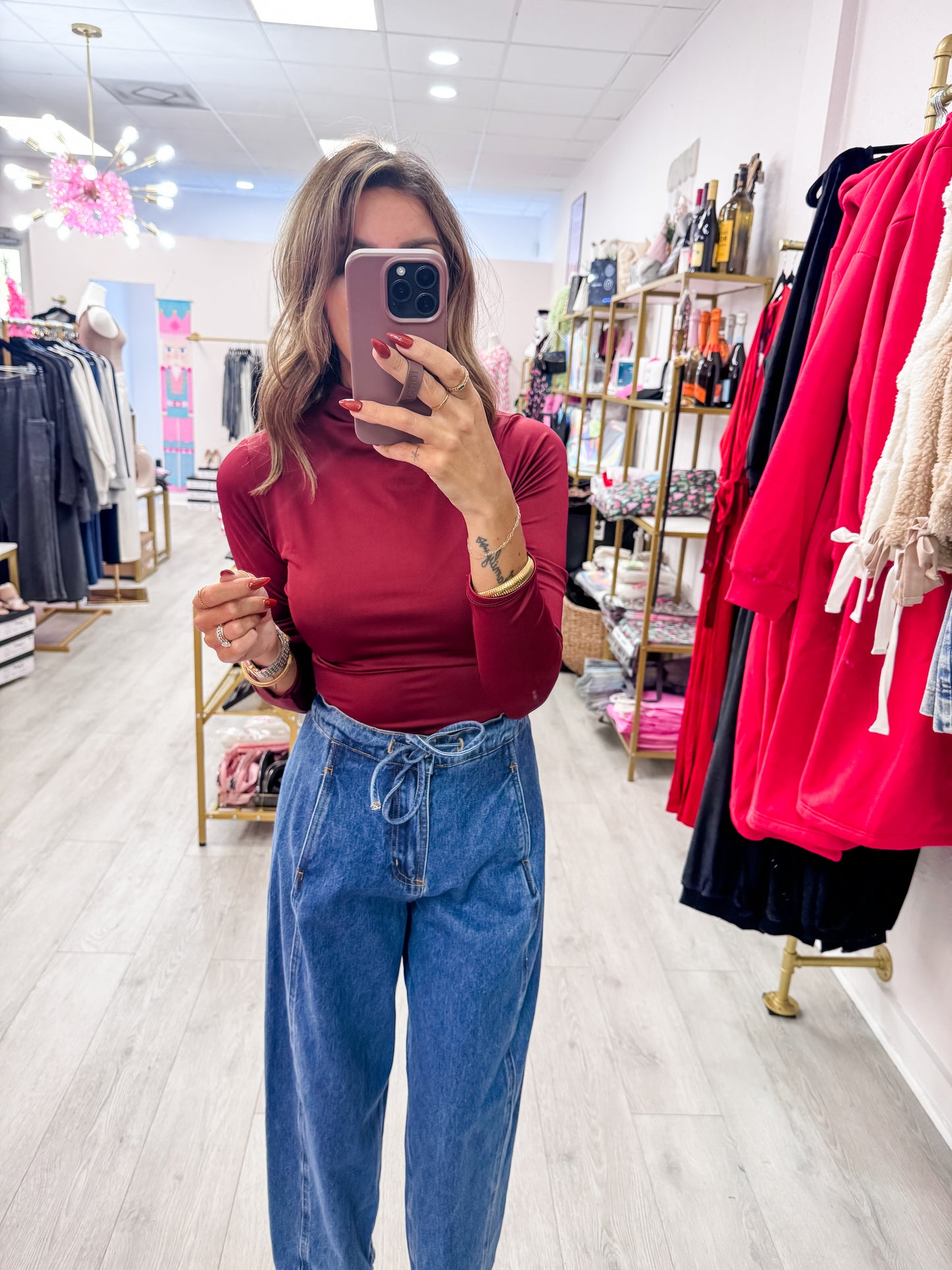 Burgundy Mock Neck Bodysuit