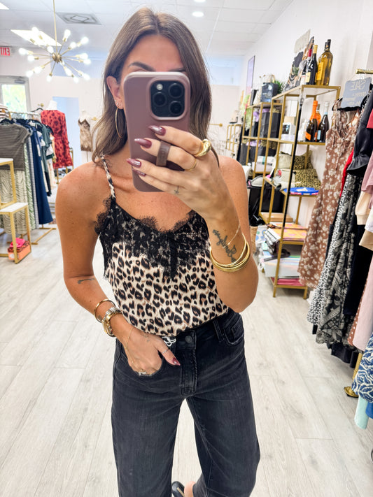 Leopard Lace Trim Camisole Top