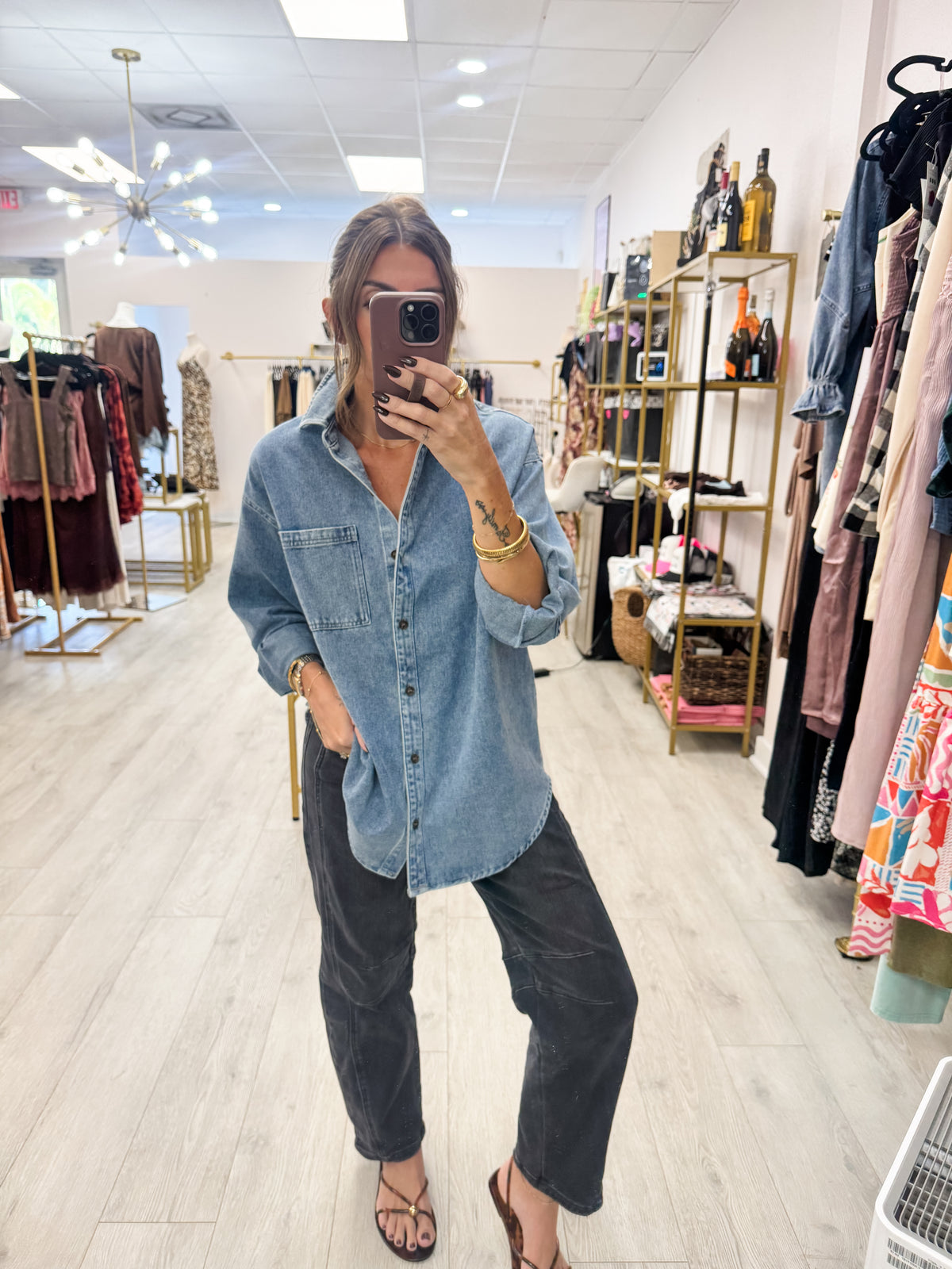 Light Denim Button-Up Collar Shirt