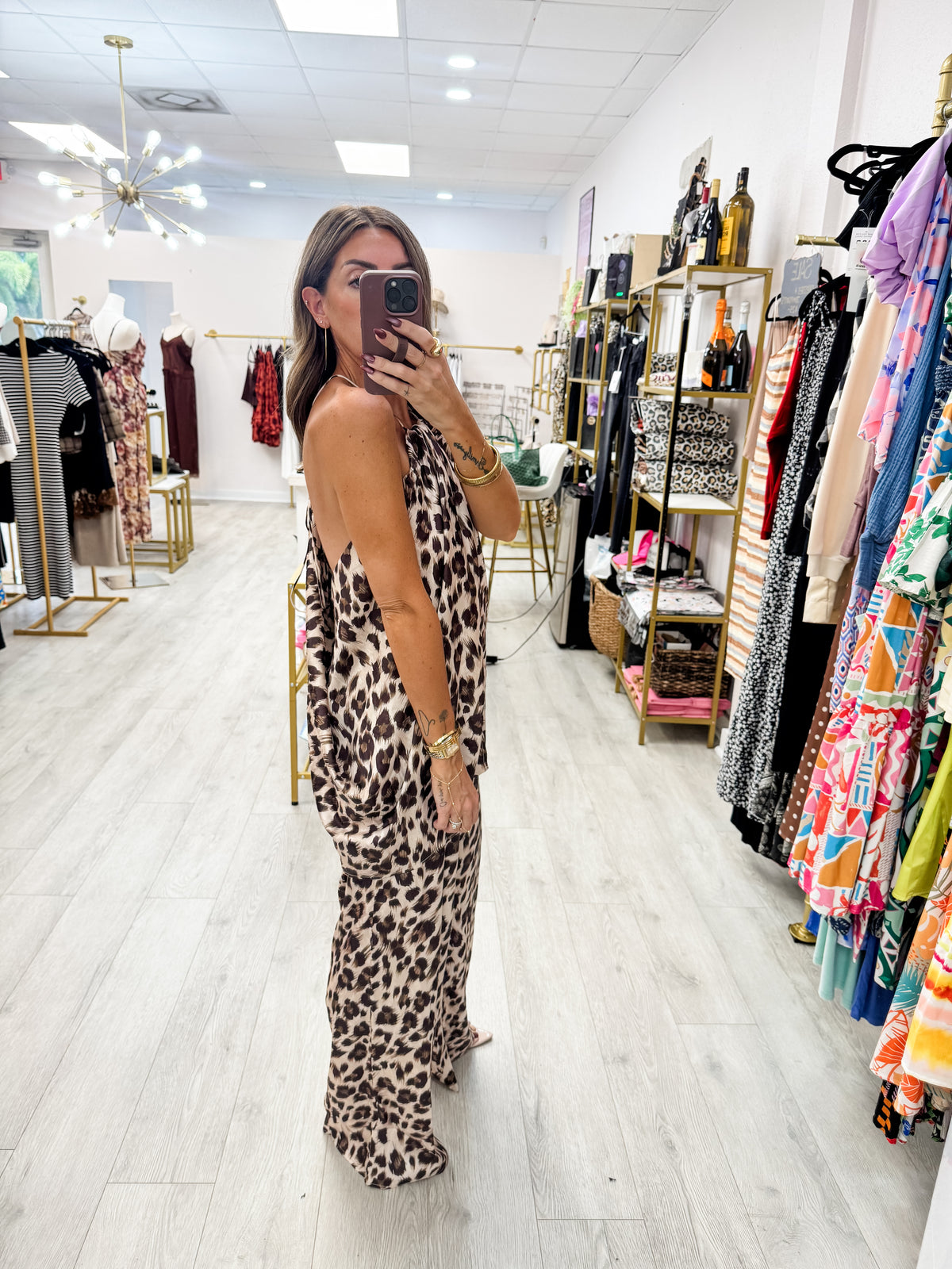 Leopard Drape Tunic Top and Wide Leg Pants Set