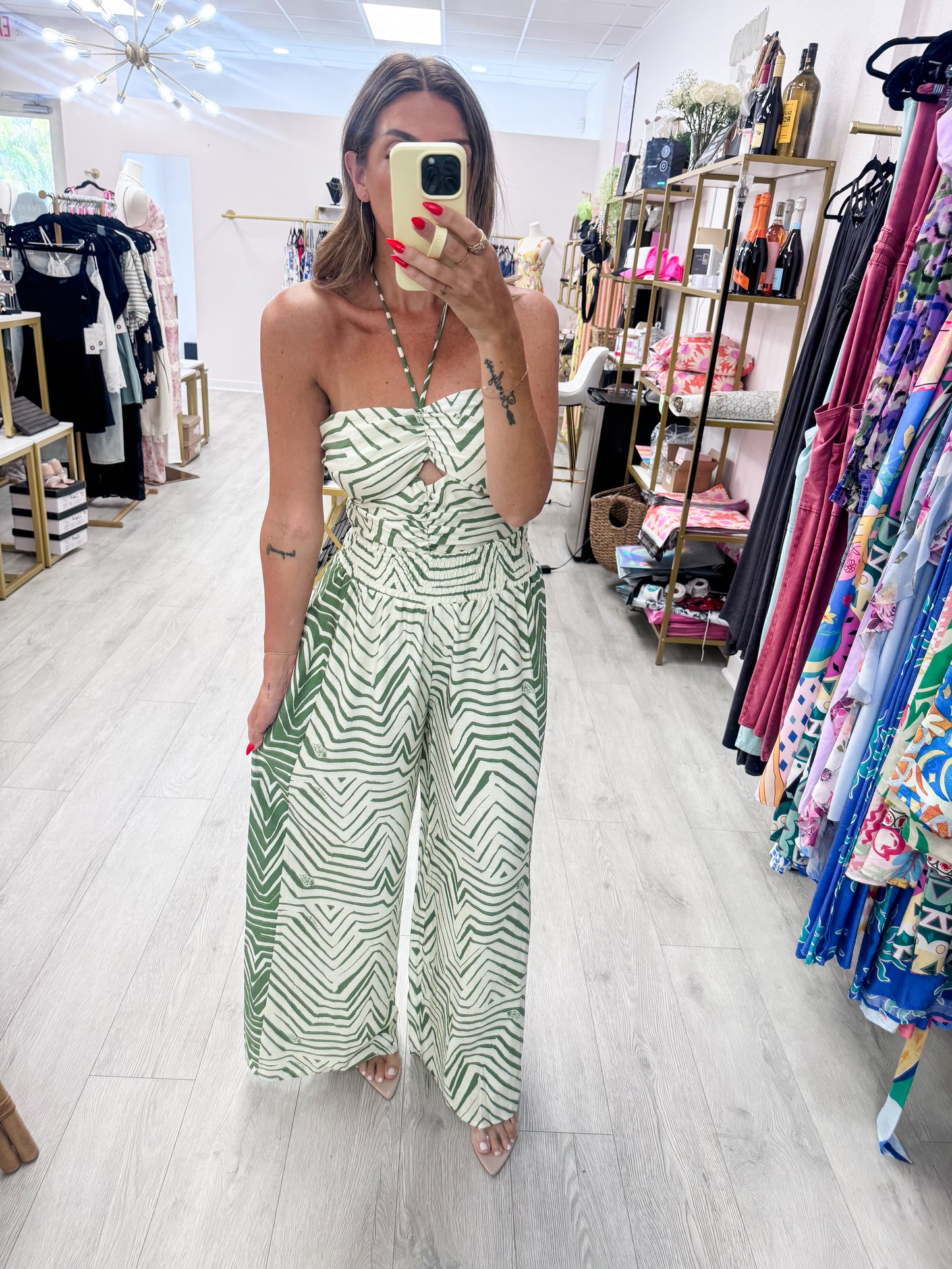 Ivory & Green Halter & Pants SET