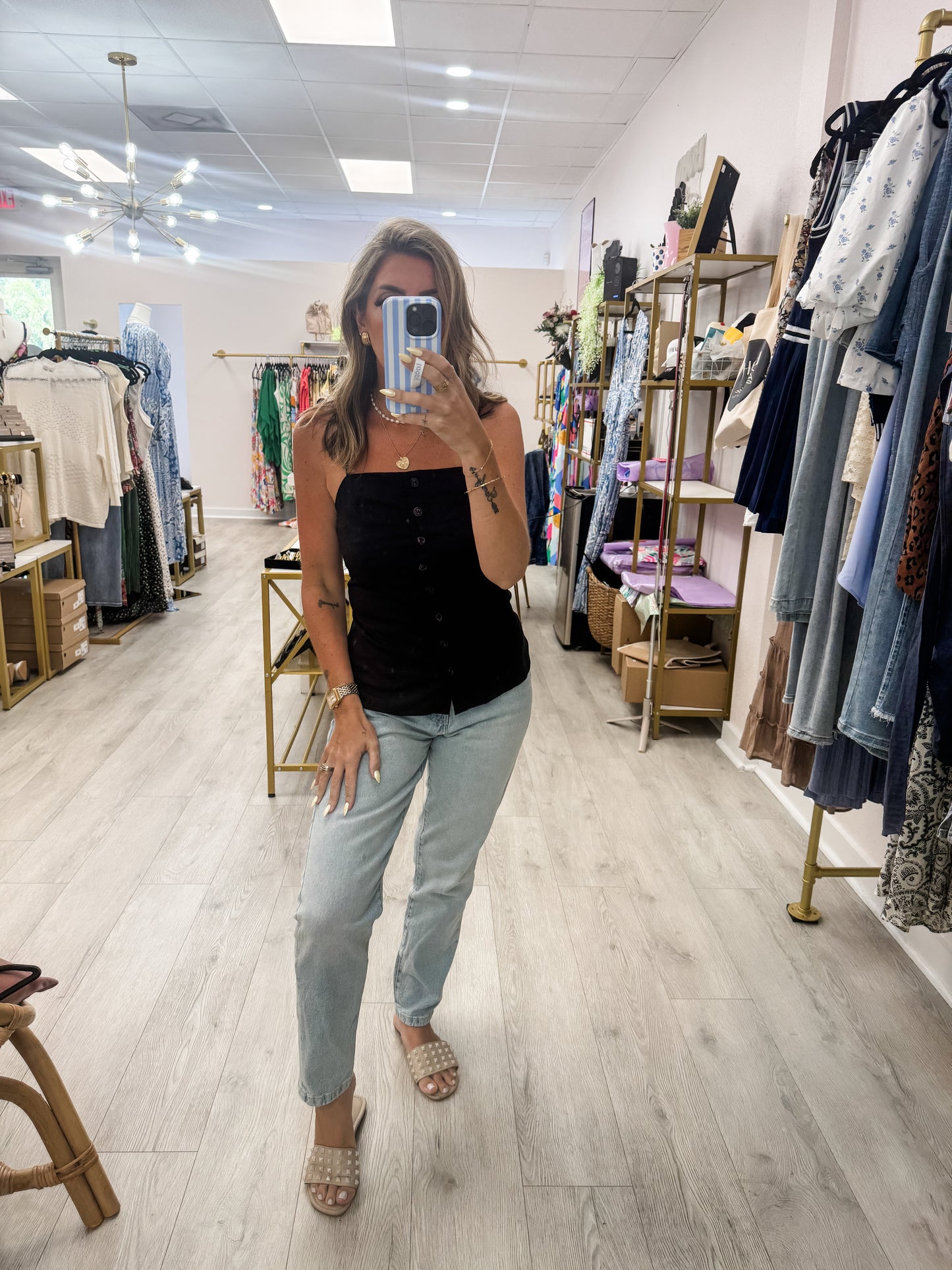 Black Button Down Linen Top