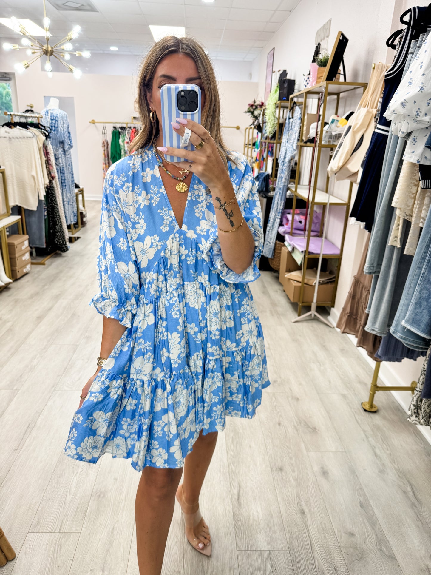 Blue Floral Mini Dress