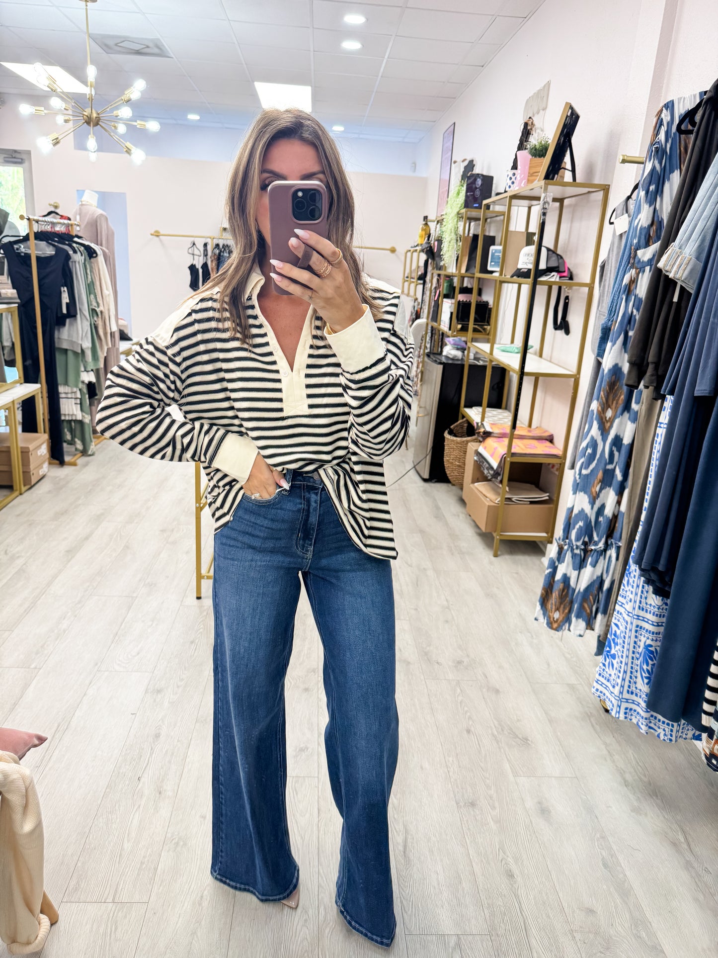 Oversized Collared Striped Top
