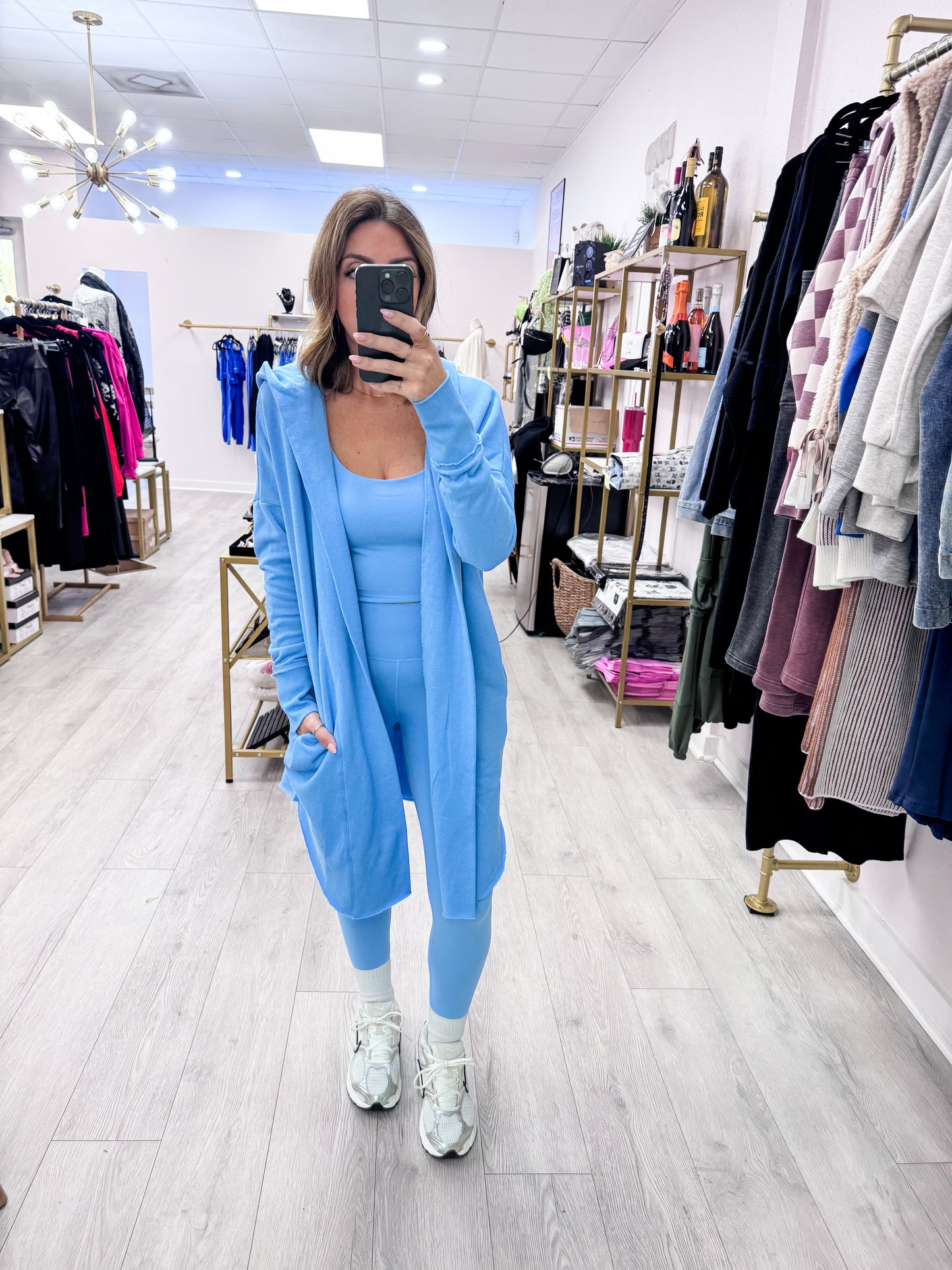 Denim Drift Open Front Longline Hoodie Cardigan