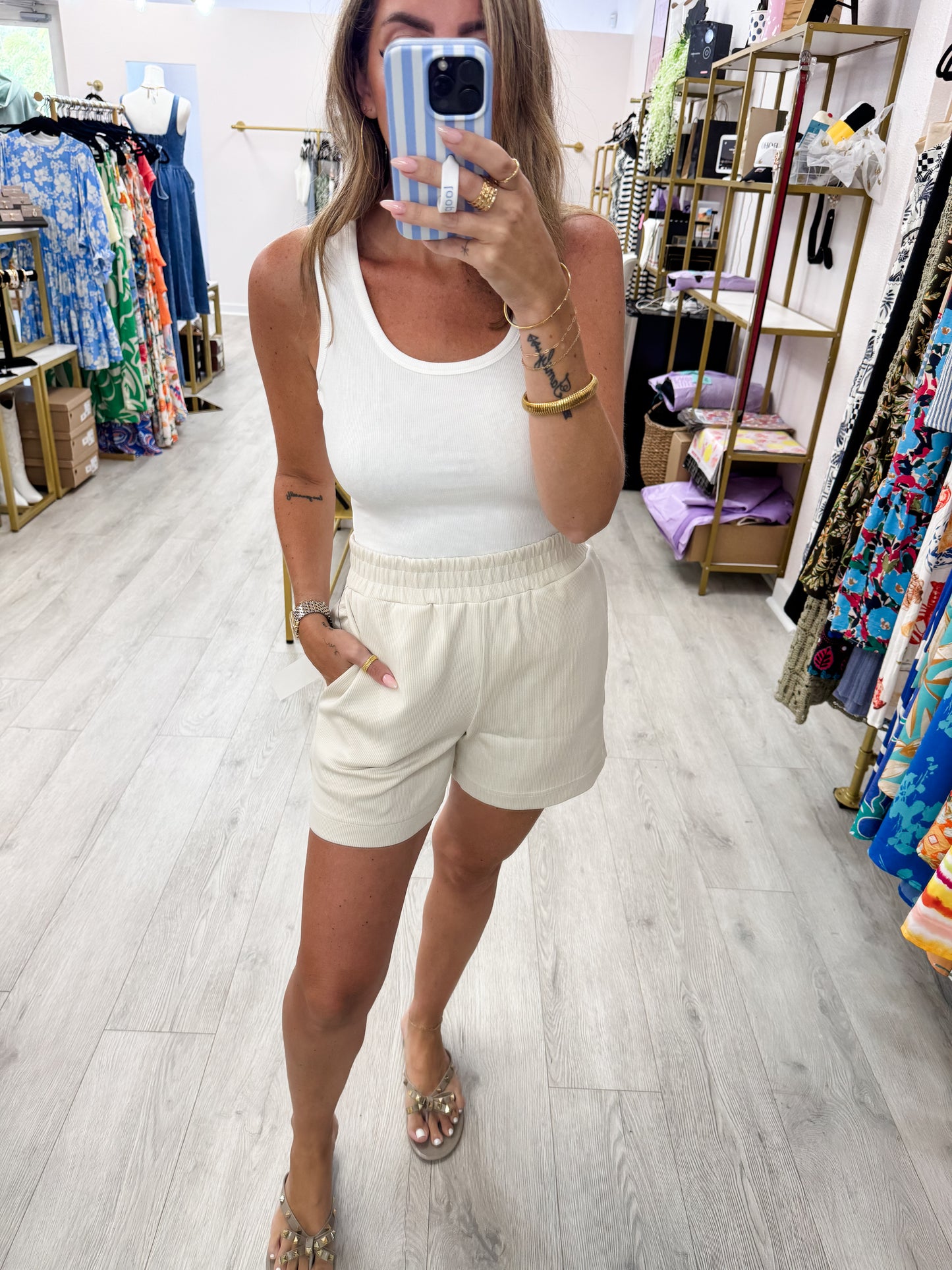 Luxe Sand Wash Ribbed Shorts