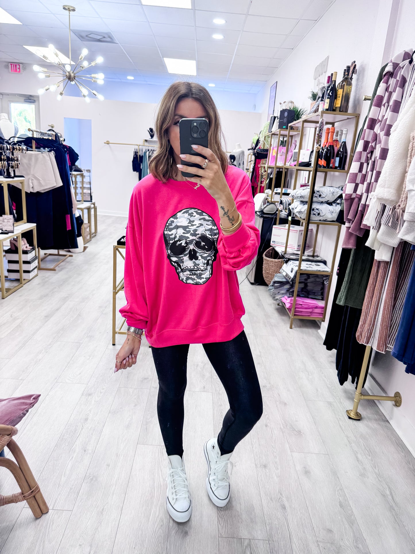 Fuchsia French Terry Skull Sweatshirt