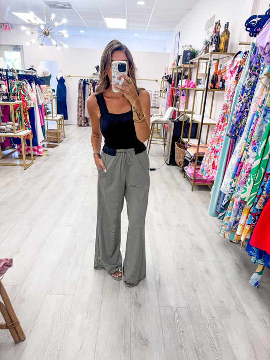 Black Striped Wide-Leg Pants