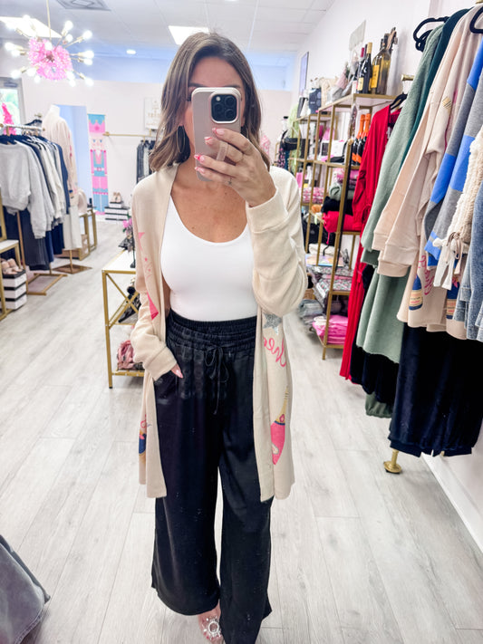 Black Drawstring Waist Wide-Leg Lounge Pants